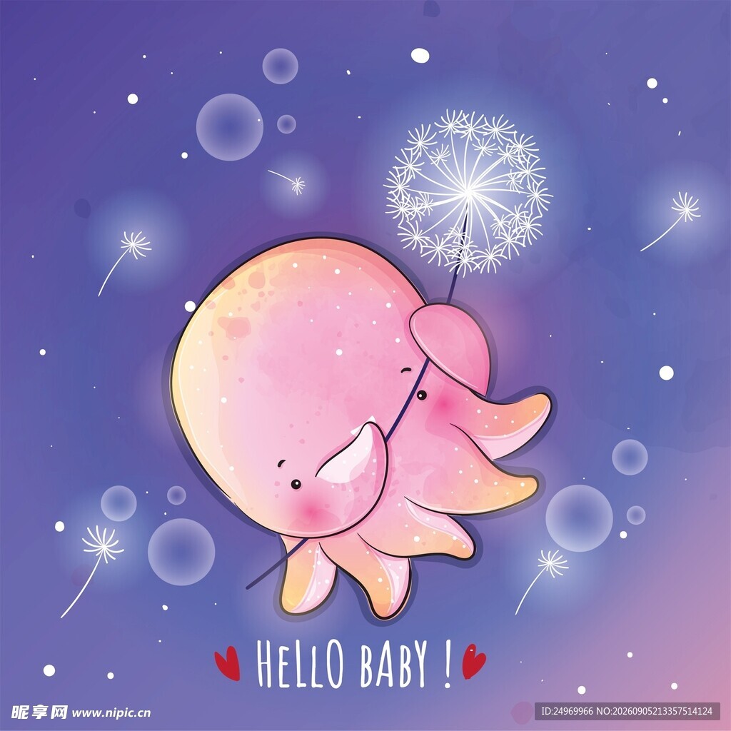可爱章鱼吹蒲公英小插画