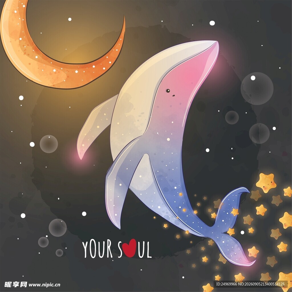 梦幻月夜下的可爱海豚