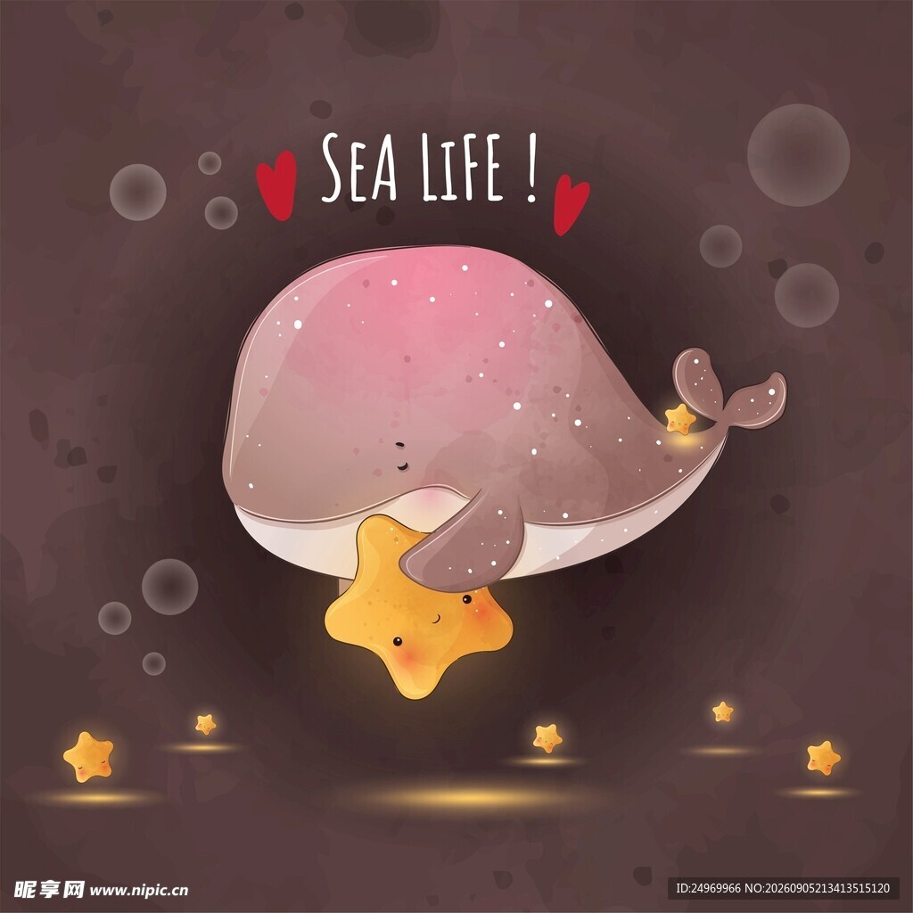 梦幻海底鲸鱼与海星场景