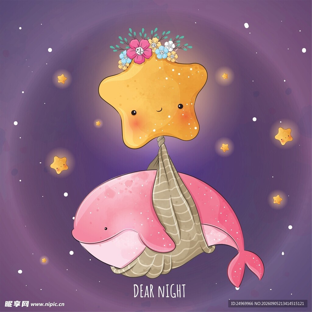 梦幻鲸鱼与星星的晚安图景