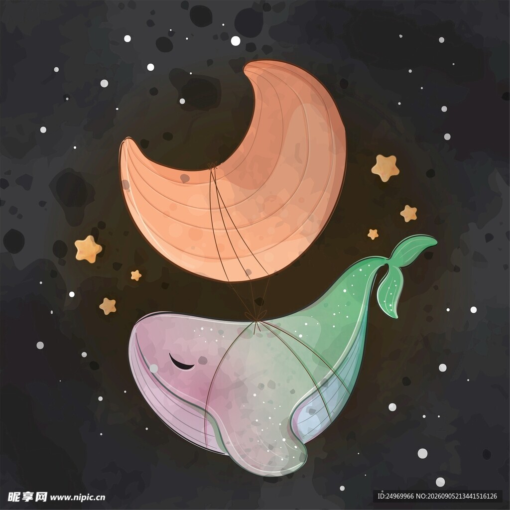 梦幻鲸鱼与爱心气球图案