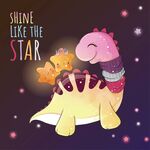可爱恐龙与星星相伴画面