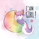 月亮上的萌系女孩猫咪