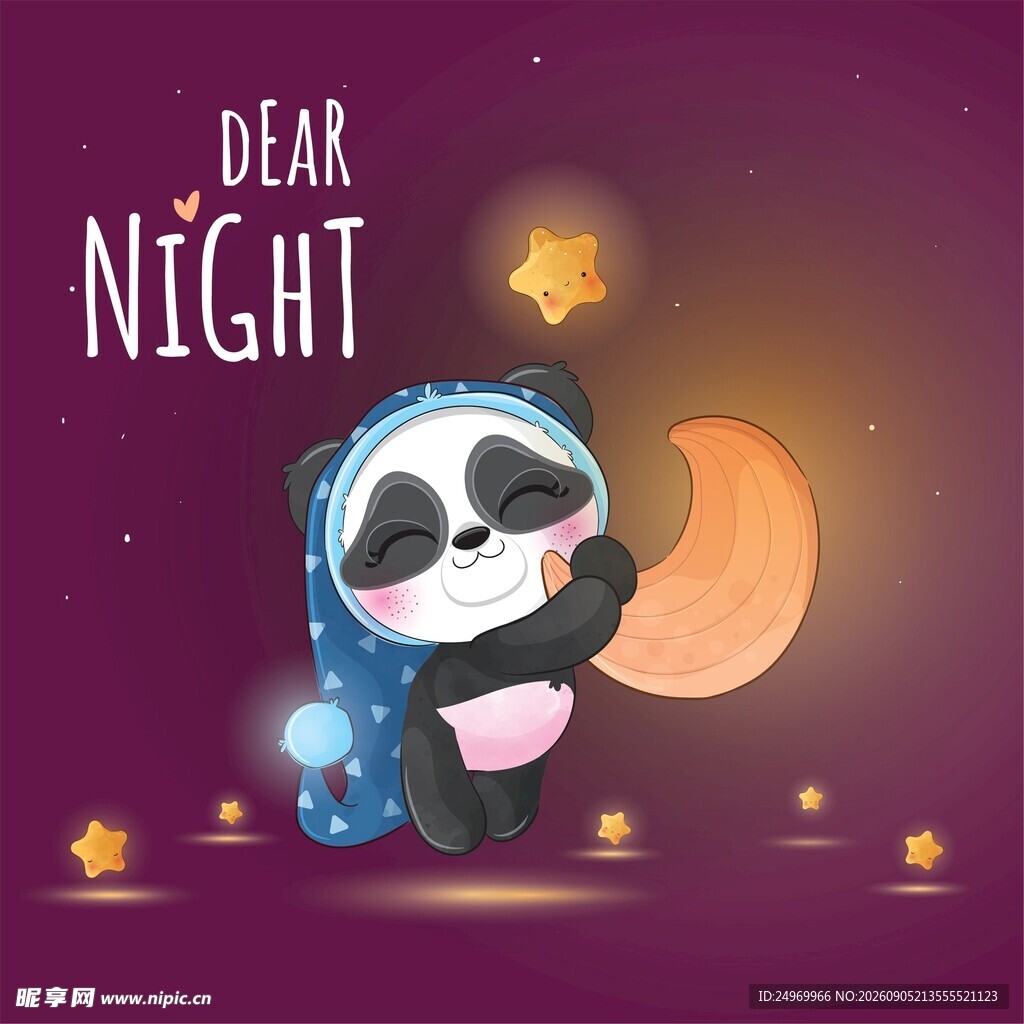 可爱熊猫月夜温馨场景