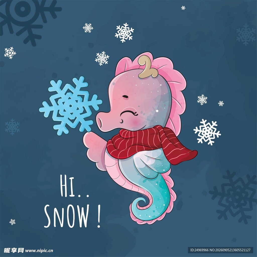 冬日可爱海马迎雪