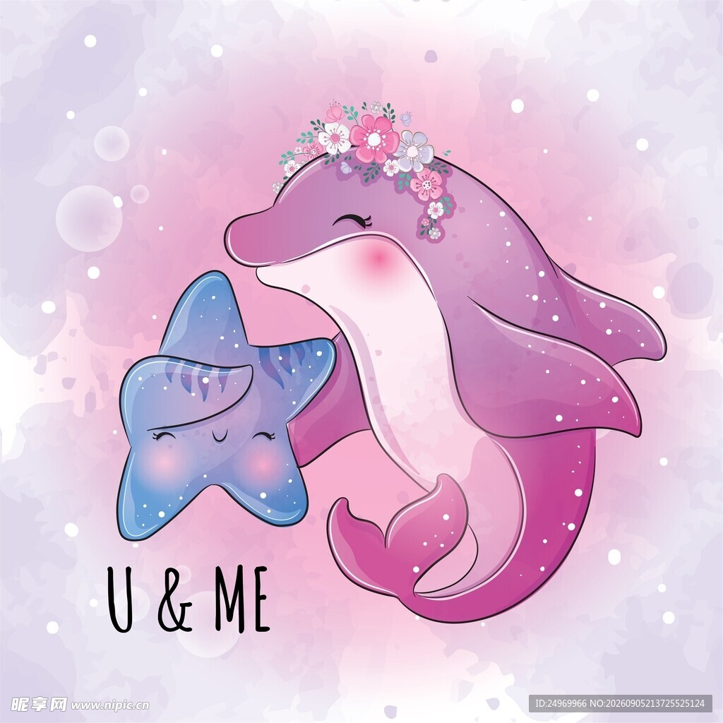 梦幻海豚与海星的甜蜜画面