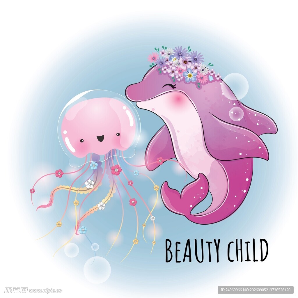 梦幻海豚与可爱水母