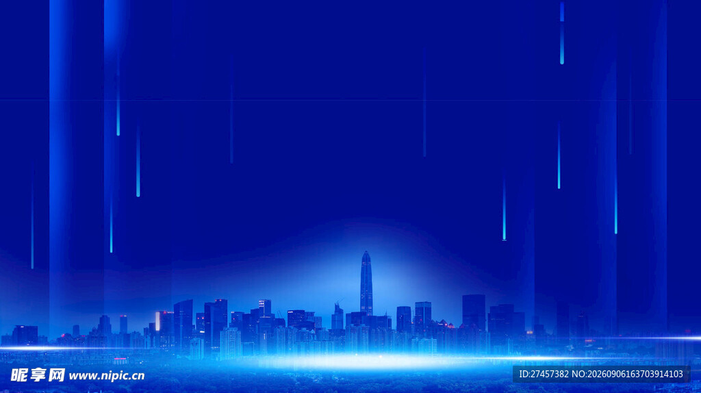 蓝色都市夜景背景图