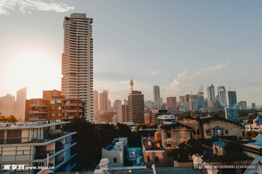 城市天际线夕阳下的繁华