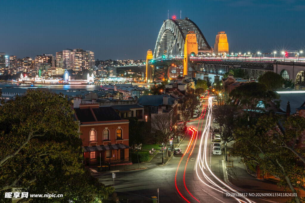 悉尼夜景桥梁与城市灯光秀