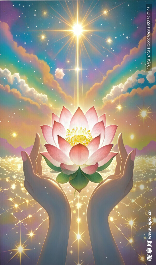 双手托举莲花闪耀光芒