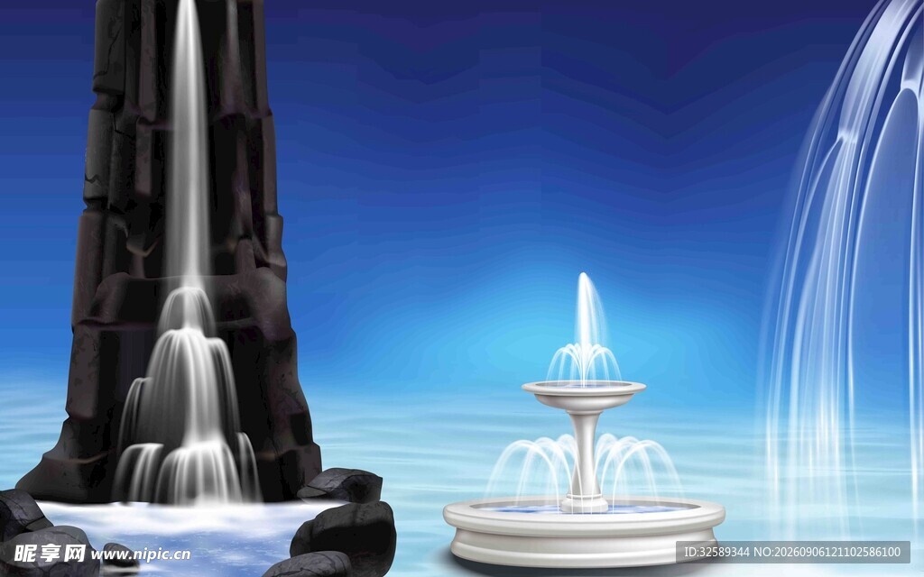 梦幻喷泉与神秘石柱景观