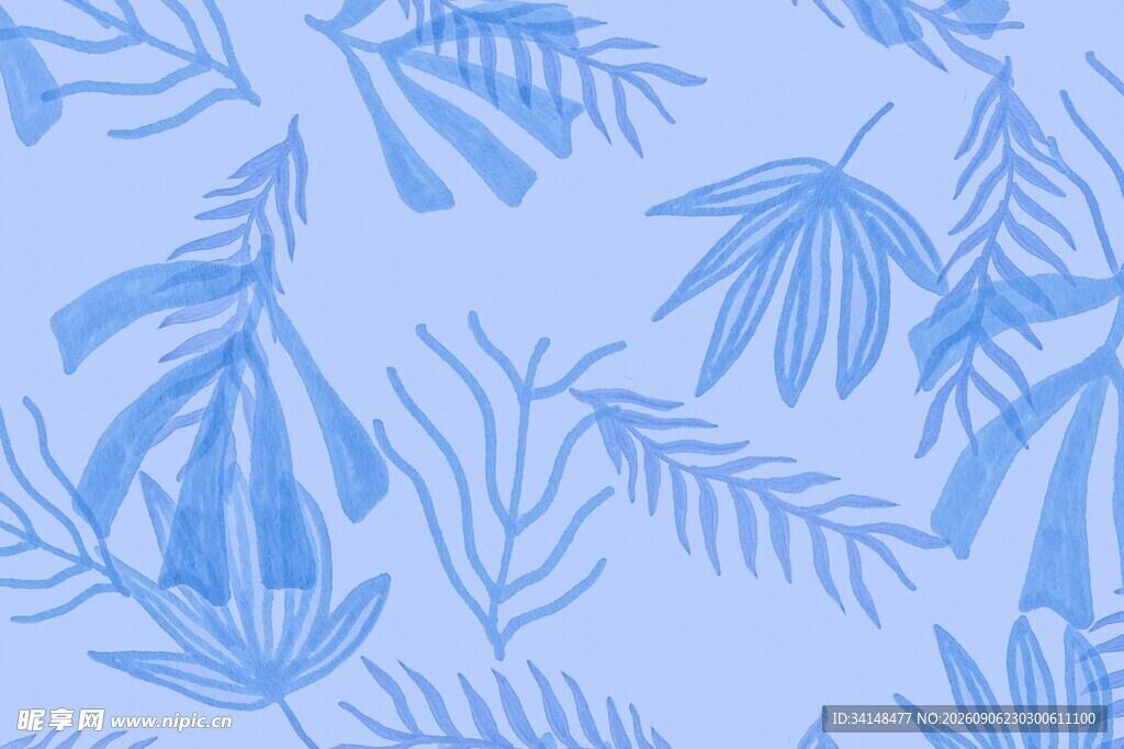 浅蓝色植物枝叶图案背景