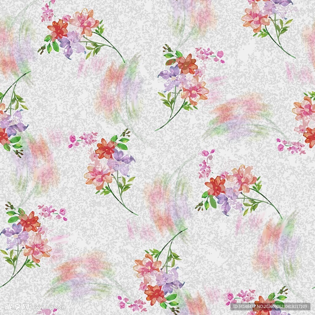 水彩花卉无缝图案背景
