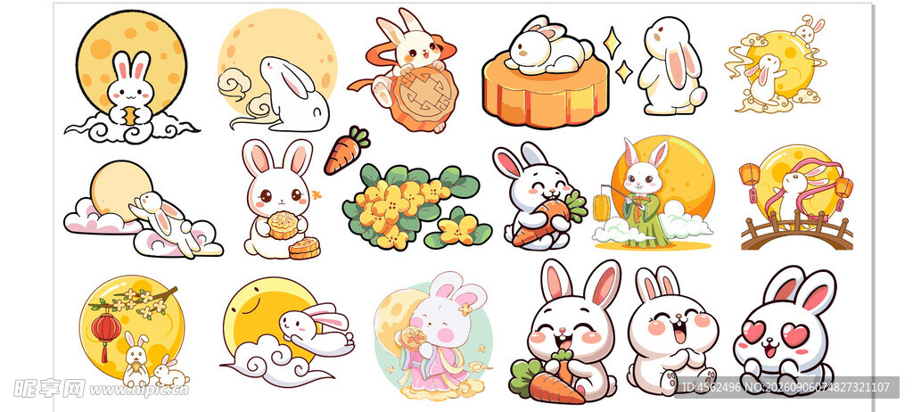 可爱卡通月兔贴纸集合