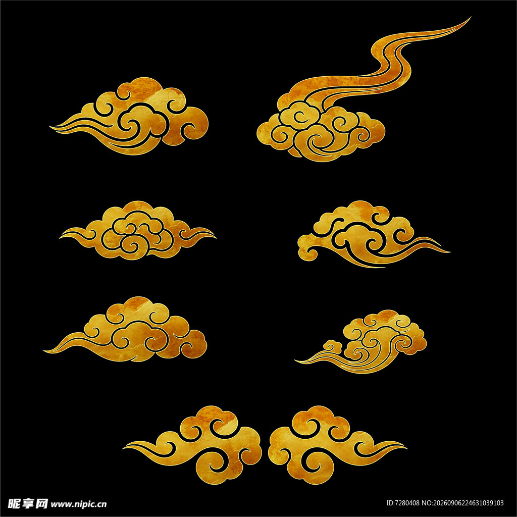 中式金色祥云图案集合