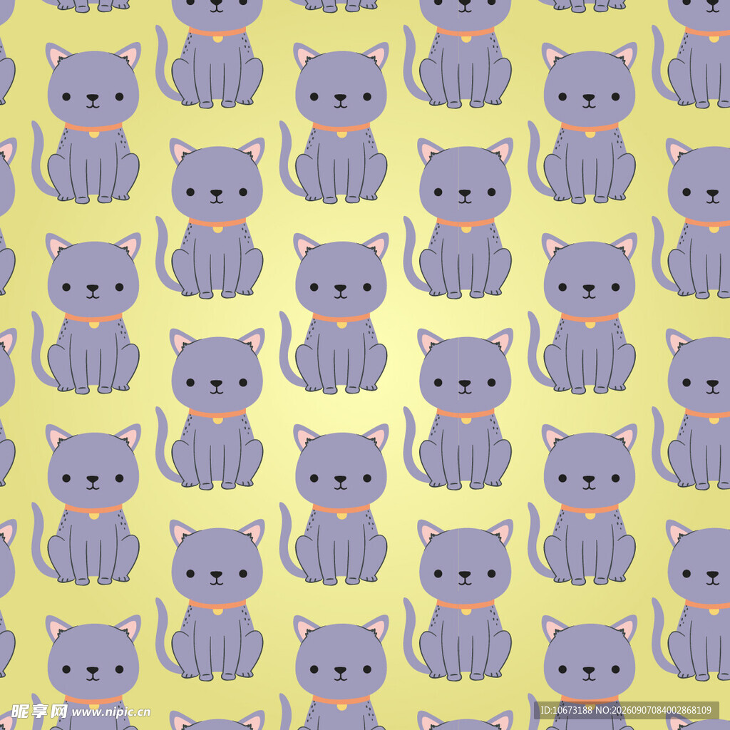 可爱紫猫黄色背景图案