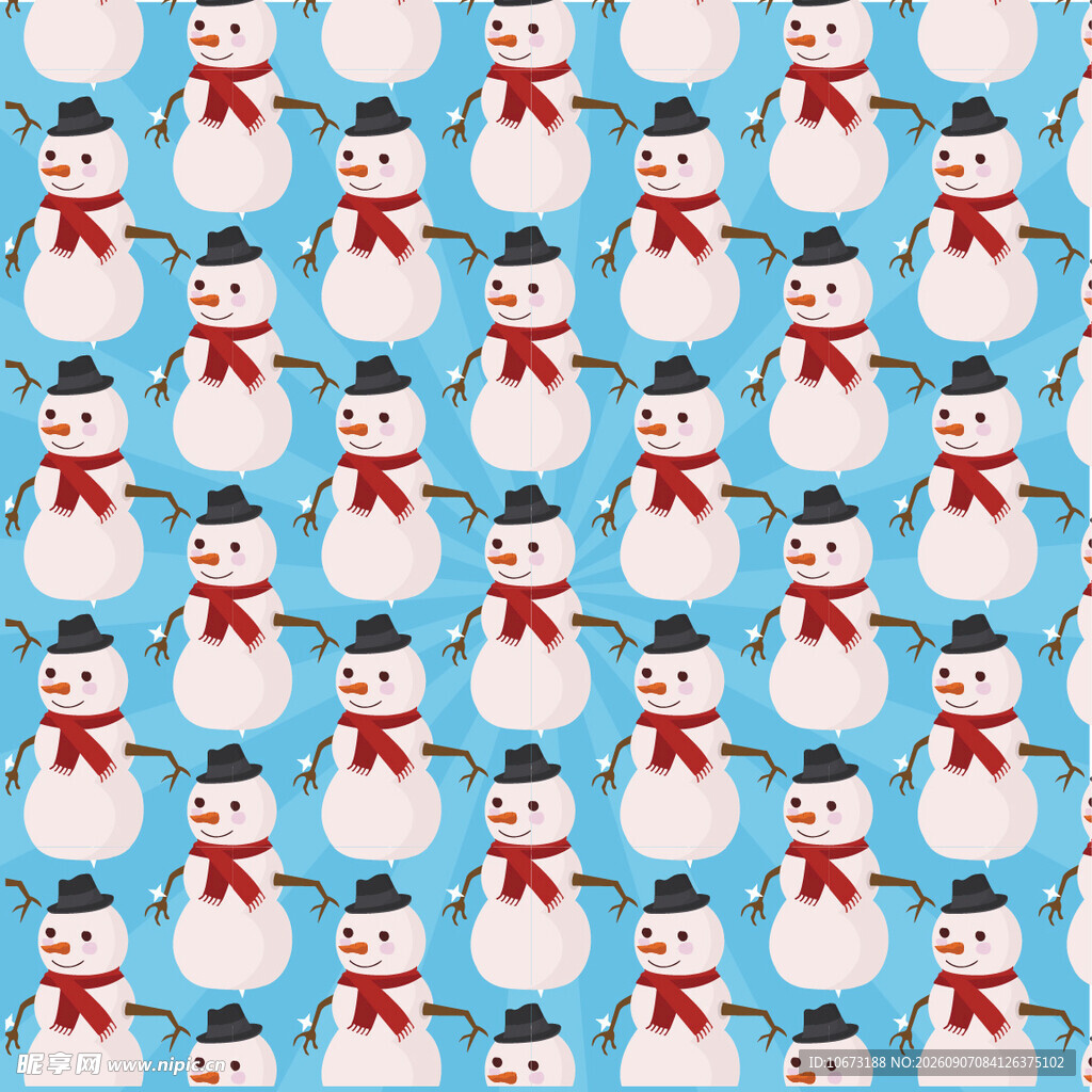 蓝色背景上的可爱雪人图案