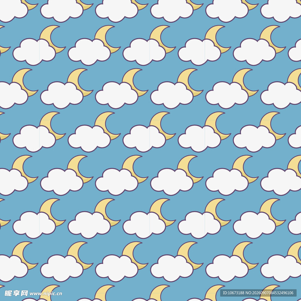蓝色天空云朵月亮图案