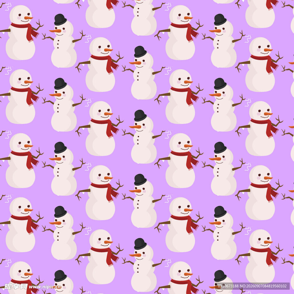 紫色背景上的可爱雪人图案