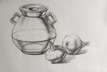陶罐与蔬果素描静物