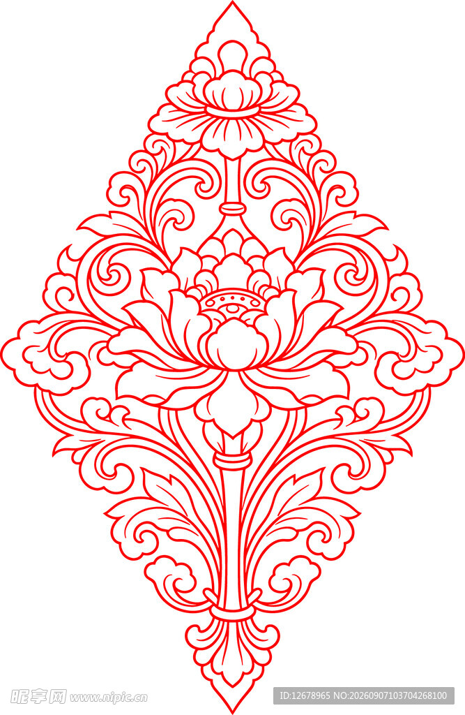 复古红色花卉几何装饰图案