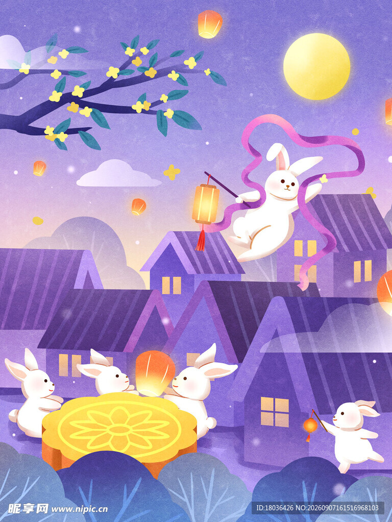 梦幻中秋月夜玉兔场景