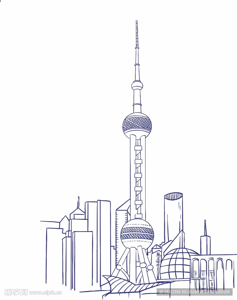 上海城市建筑线描轮廓图