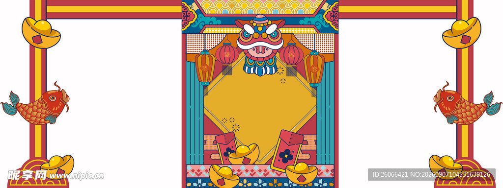 中式传统门楼装饰图案