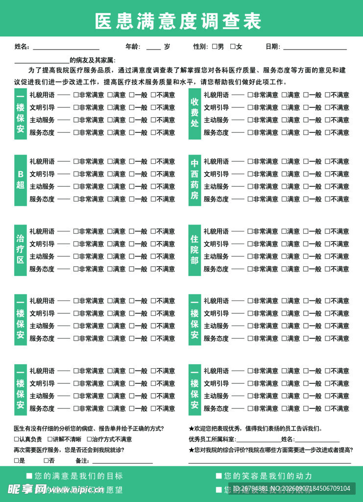 医院医患满意度调查表展板海报