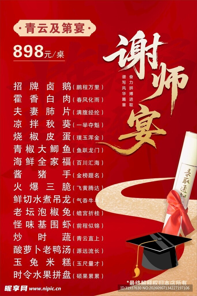 谢师宴优惠海报