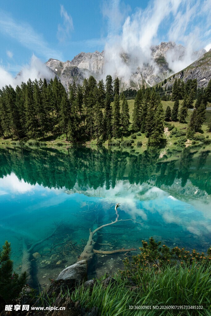 梦幻蓝湖与葱郁山林美景