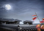 古典夜晚明月建筑分层背景