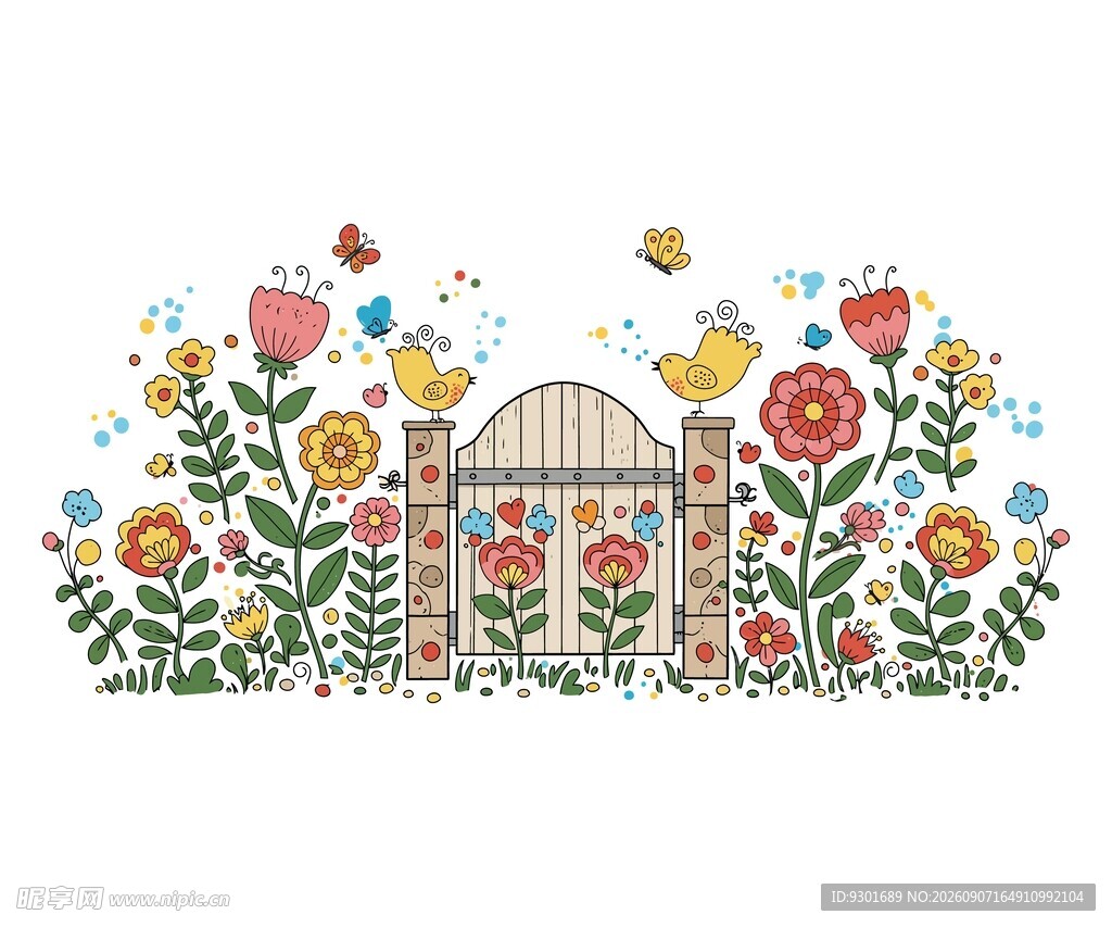 花园木门插画
