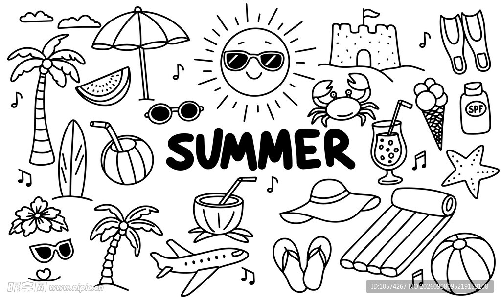 夏日度假元素插画