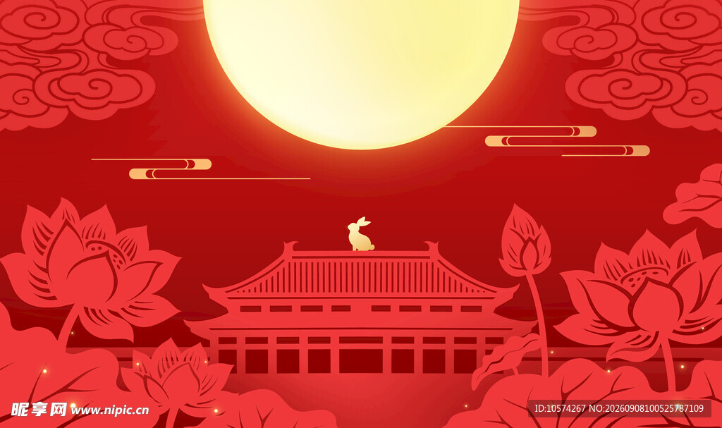 中秋月夜下的中式建筑美景