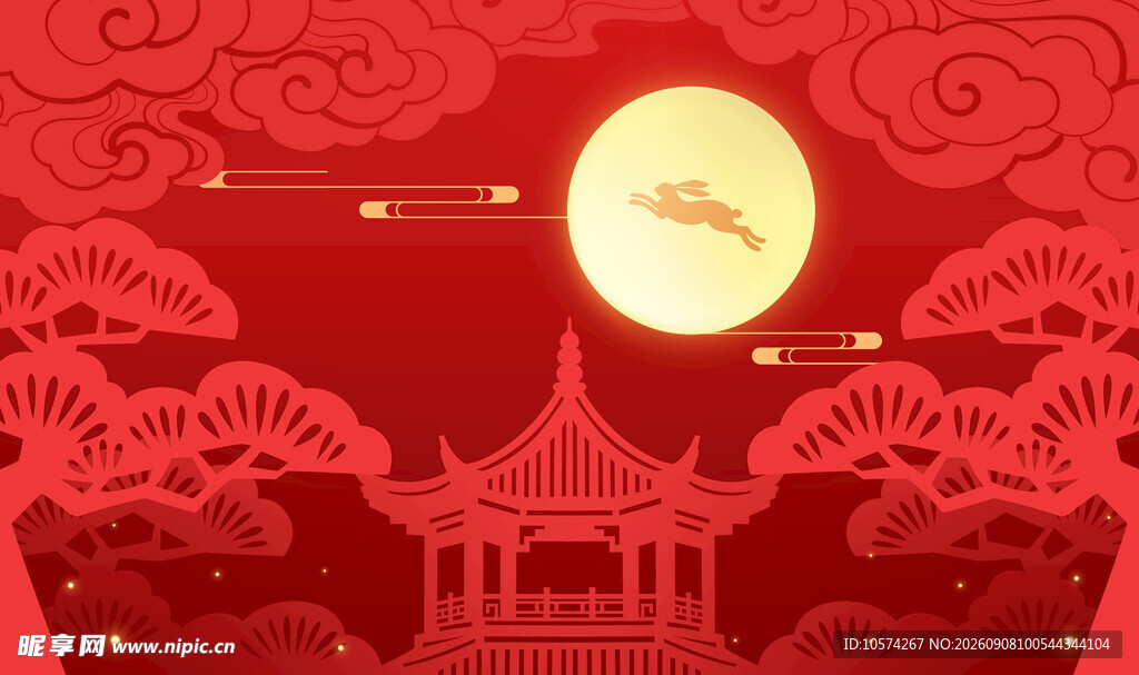 中秋月夜下的中式古典美景
