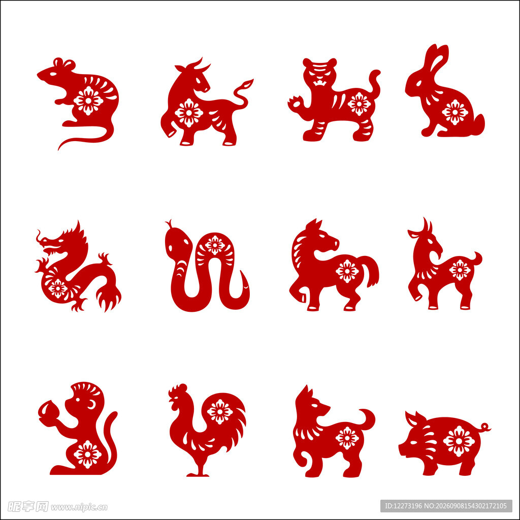 十二生肖剪纸图案展示