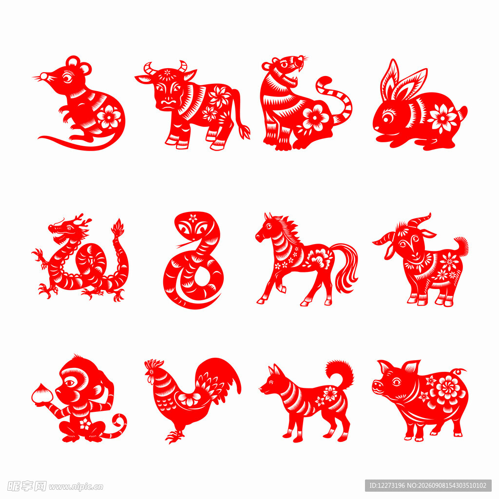 十二生肖剪纸图案展示