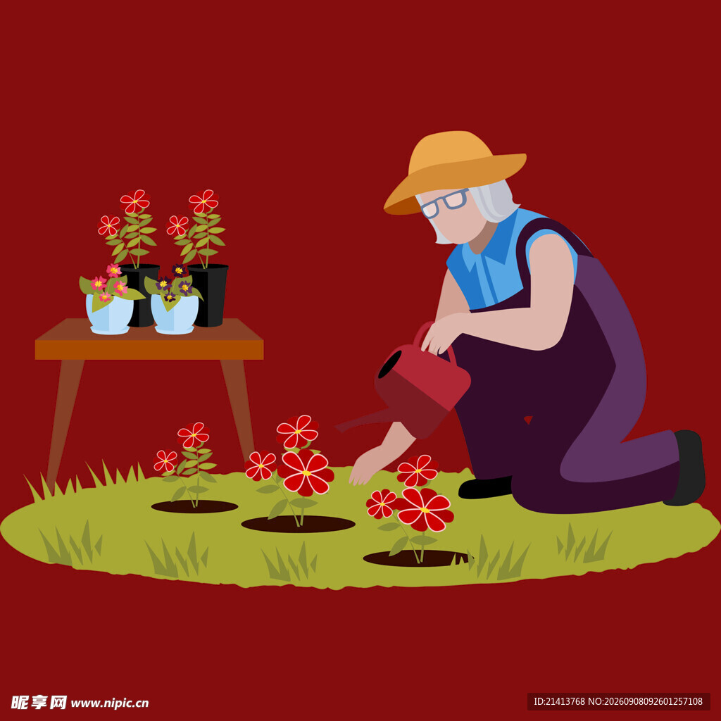 老人花园栽种鲜艳花卉