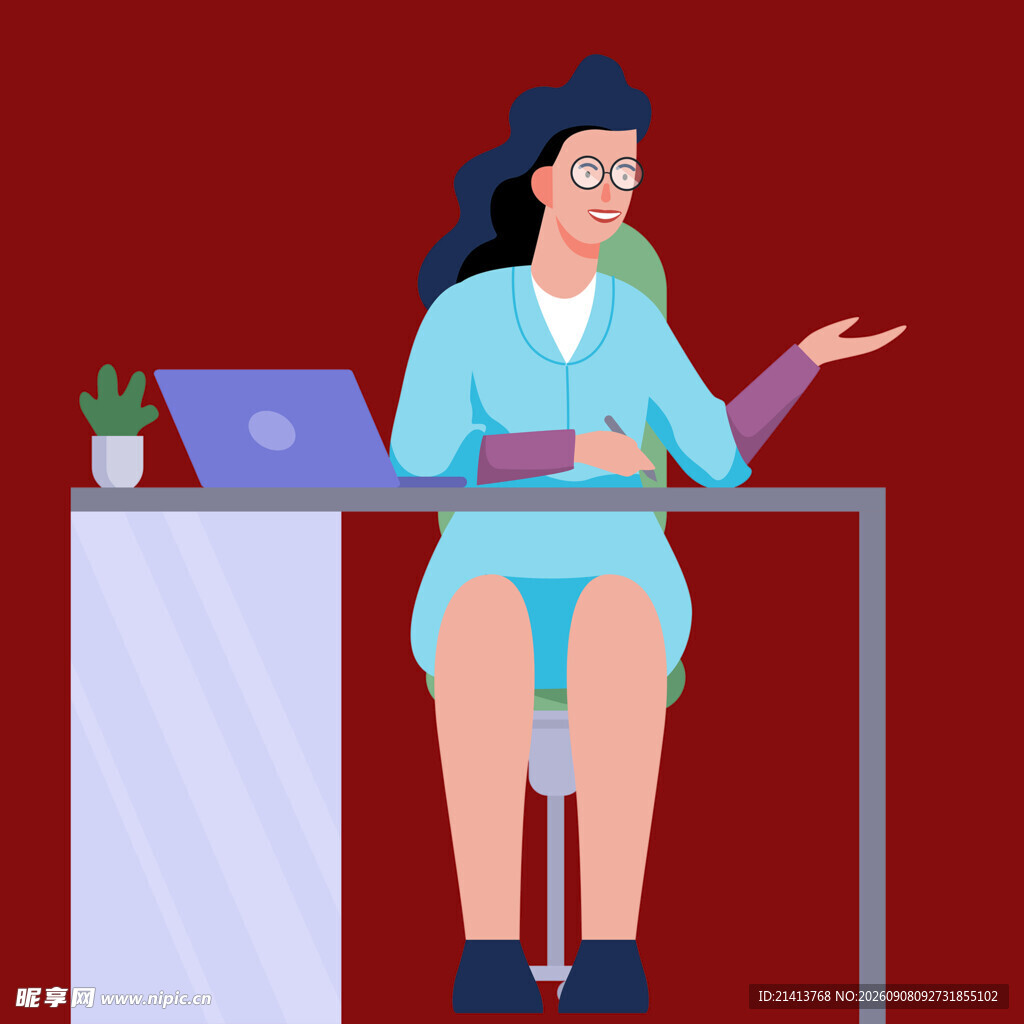 办公女性做手势讲解场景