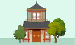 中式传统双层建筑景观