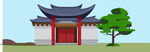中式传统建筑与绿树