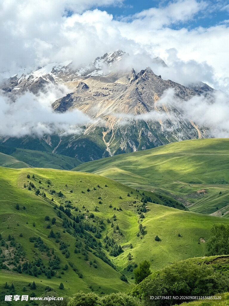 高山绿野间的壮丽风光
