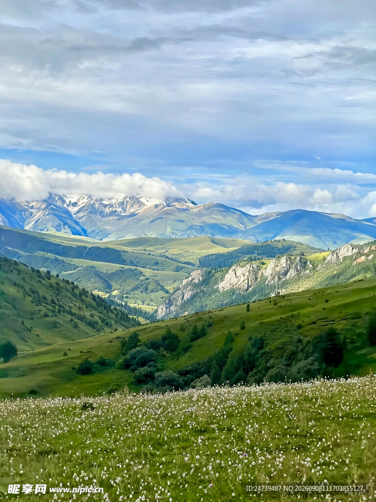 山间绿野遥望壮丽山脉