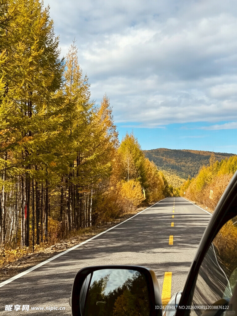 秋日公路行车窗外美景