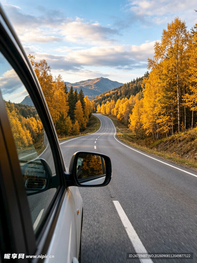 秋日车中赏景的公路之旅