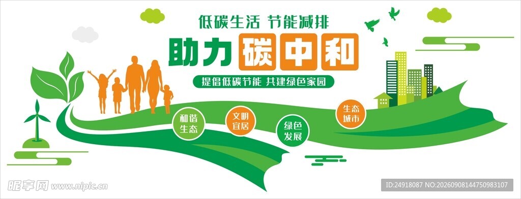 碳中和低碳节能减排文化墙展板图