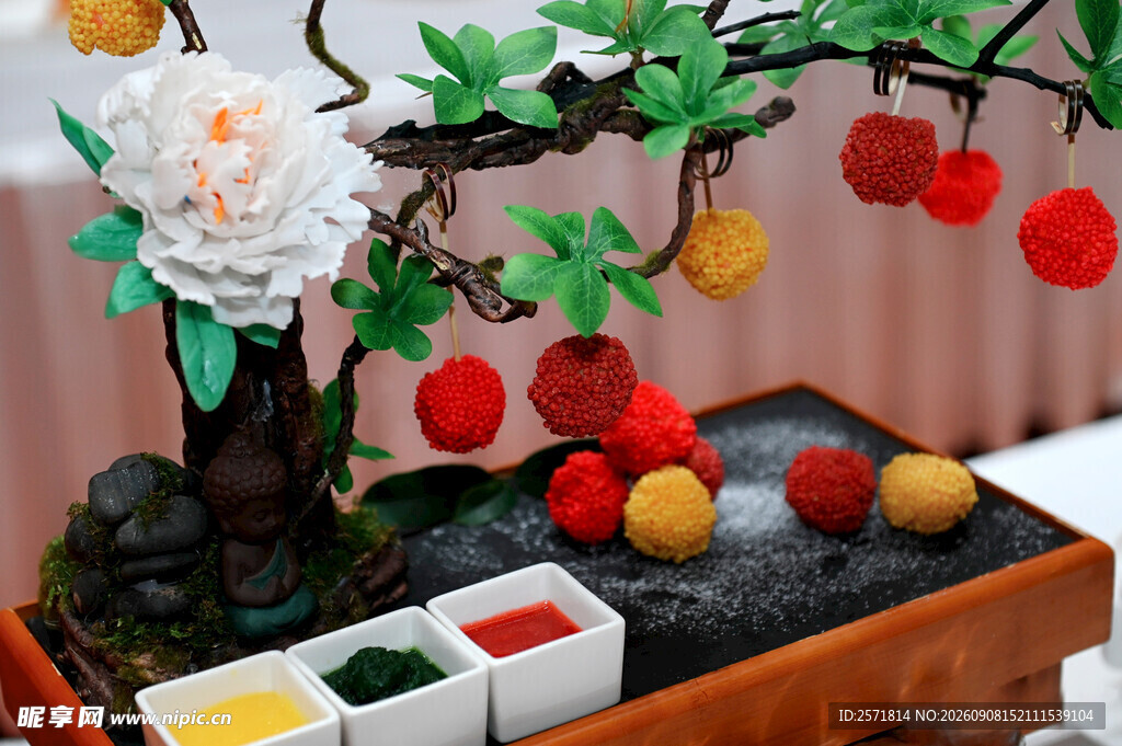 中式拼色芝士脆花虾装饰摆件