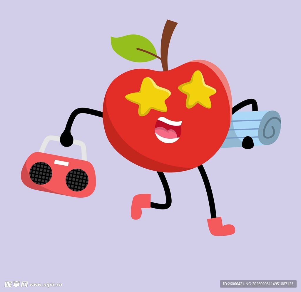 快乐苹果带着音响和胶卷